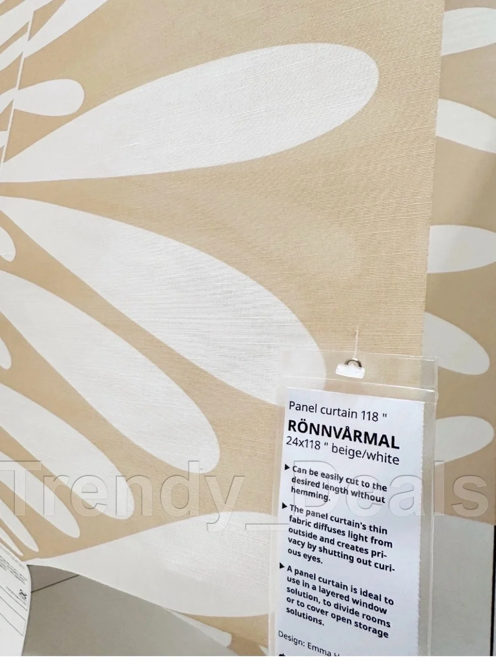 Set of 2 - Ikea RONNVARMAL Panel Curtain Blind Beige/White Leaves 24